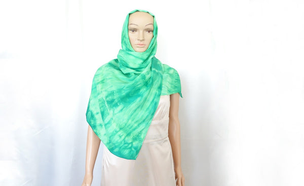 Hijab Silk Charmeuse Green Hand Designed HB35