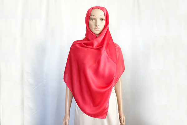 Hijab Silk Charmeuse Hand Designed Red HB22