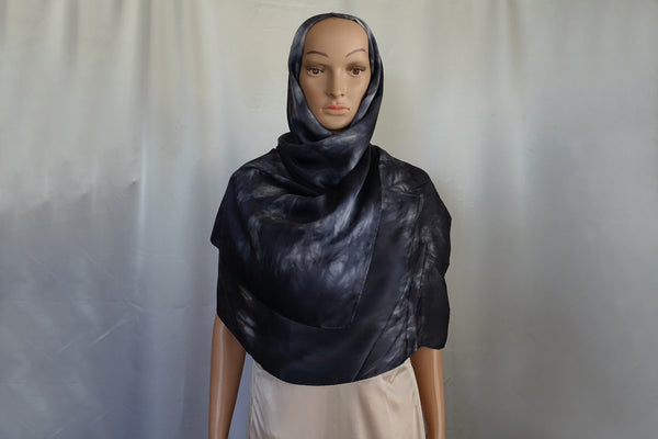 Hijab Silk Charmeuse Hand Designed Black HB23