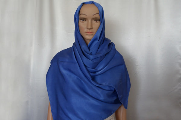 Hijab Silk Charmeuse Blue Hand Designed HB24
