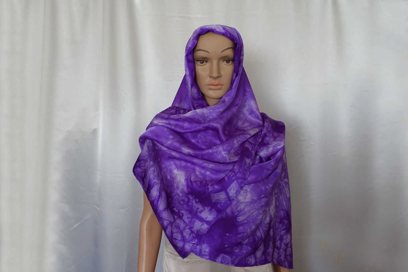 Hijab Silk Charmeuse Hand Designed Purple HB25
