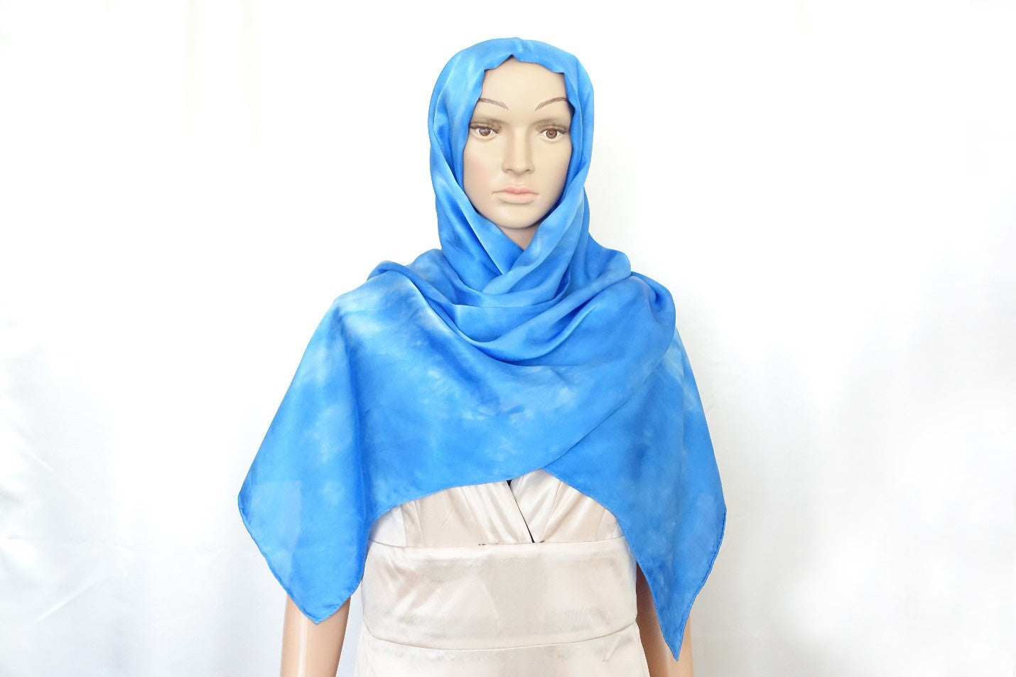 Hijab Silk Charmeuse Hand Designed Blue HB28